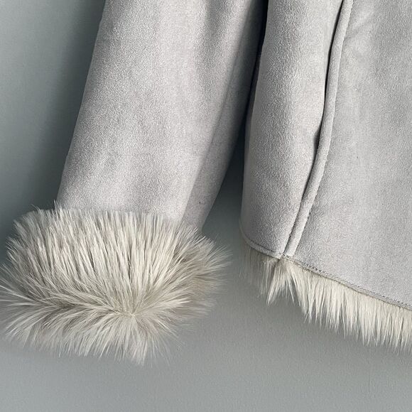 Moda International Faux Fur Suede Jacket  Size L Gray Polyester Stylish & Warm - Picture 6 of 14